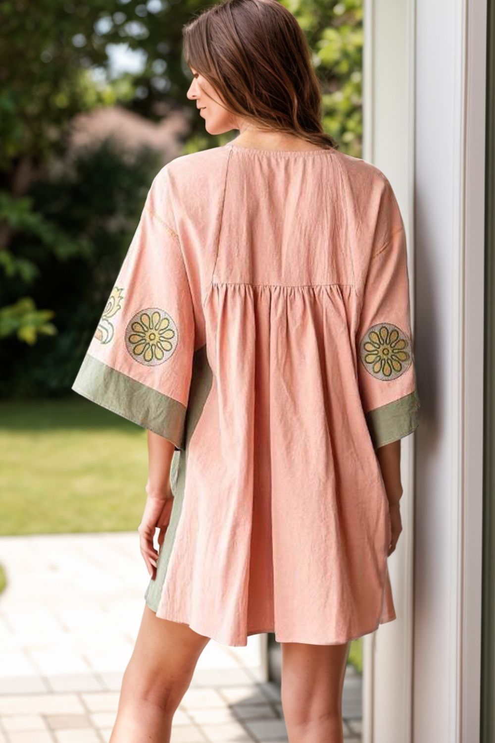 Printed V-Neck Three-Quarter Sleeve Mini Dress - Siennasass
