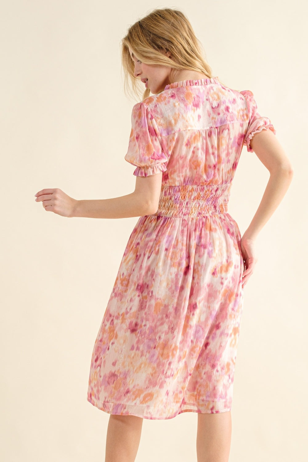 And The Why Full Size Smocked Waist Printed Midi Dress - Siennasass
