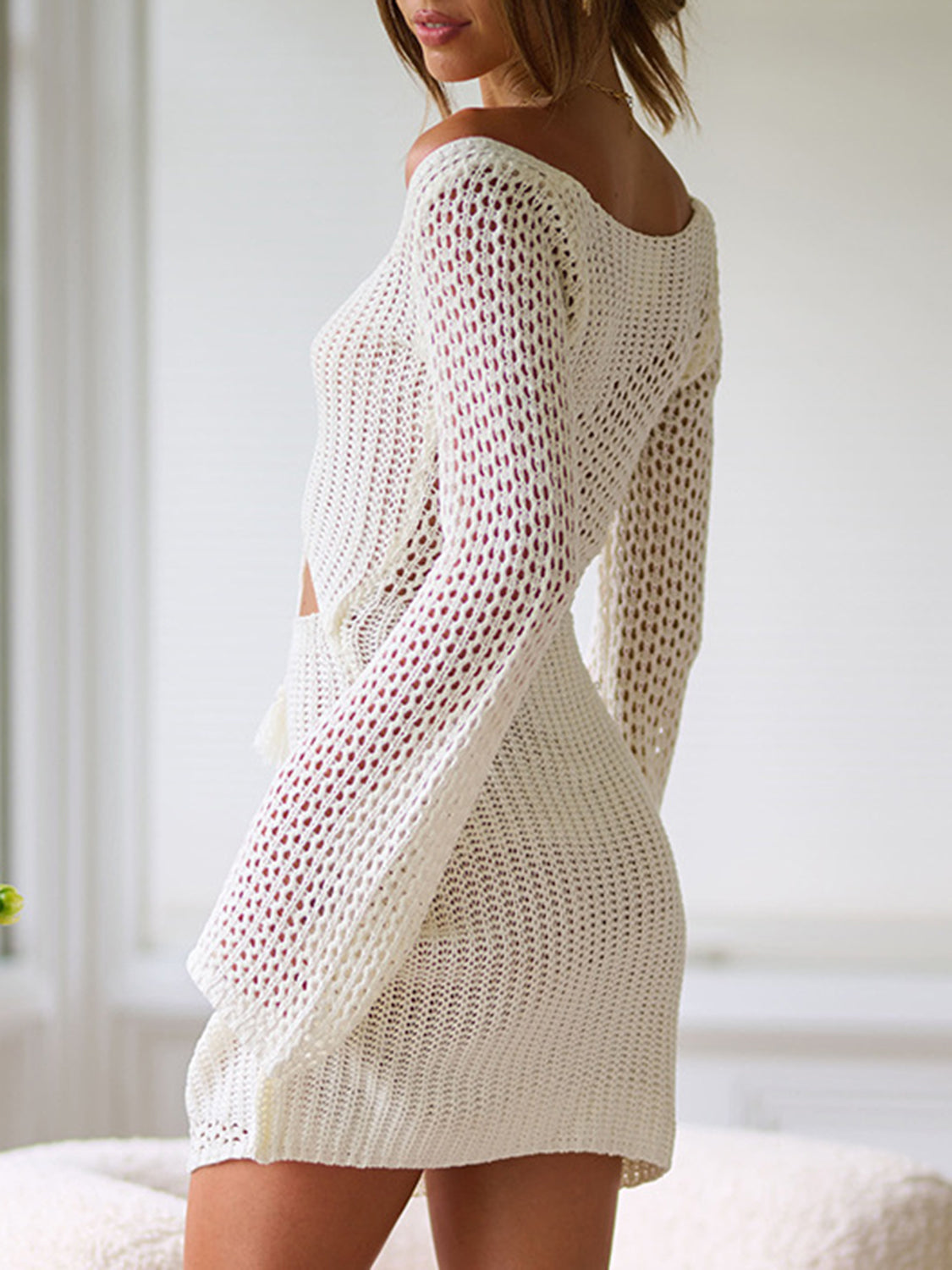 Cutout Lace-Up Long Sleeve Cover Up - Siennasass