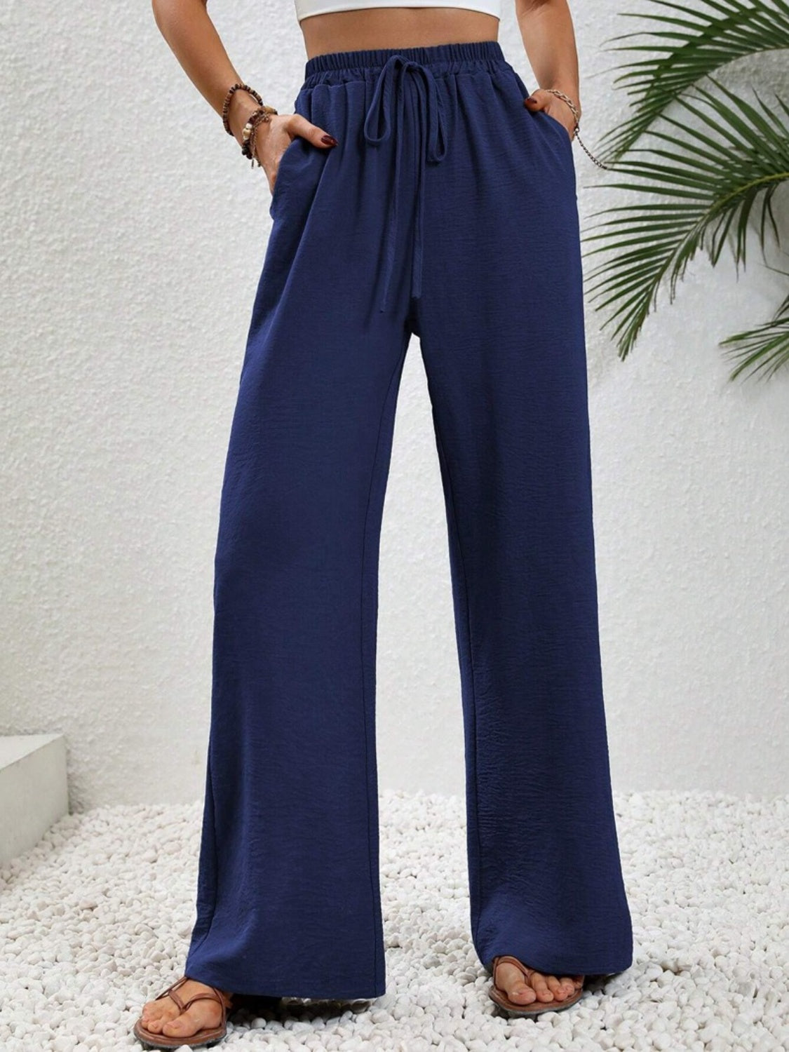 Wide Leg Drawstring Pants - Siennasass