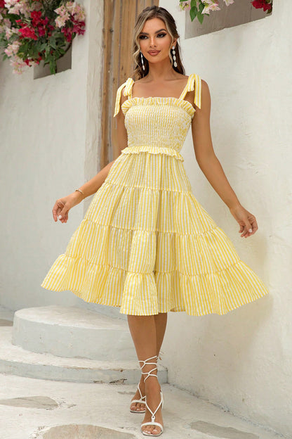 Striped Tie-Shoulder Tiered Dress - Siennasass