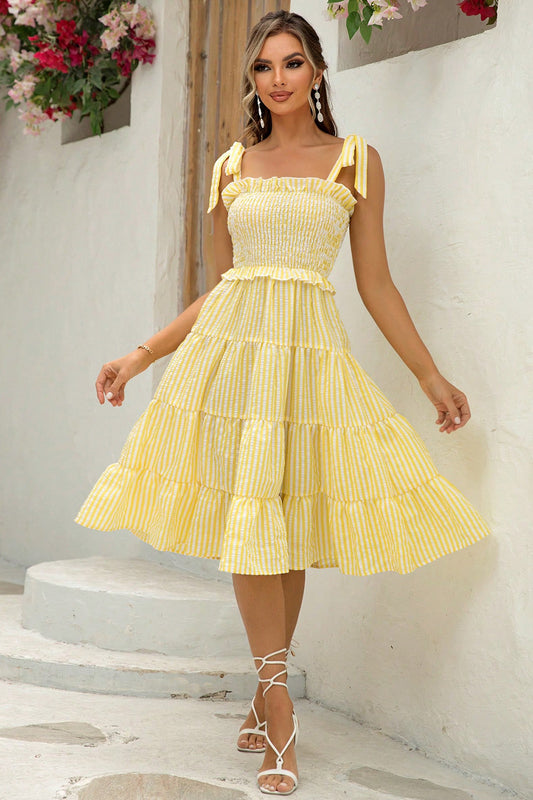 Striped Tie-Shoulder Tiered Dress - Siennasass