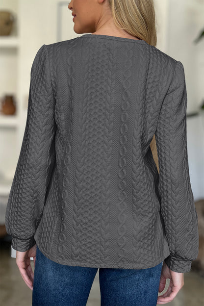 Textured Round Neck Long Sleeve Sweatshirt - Siennasass