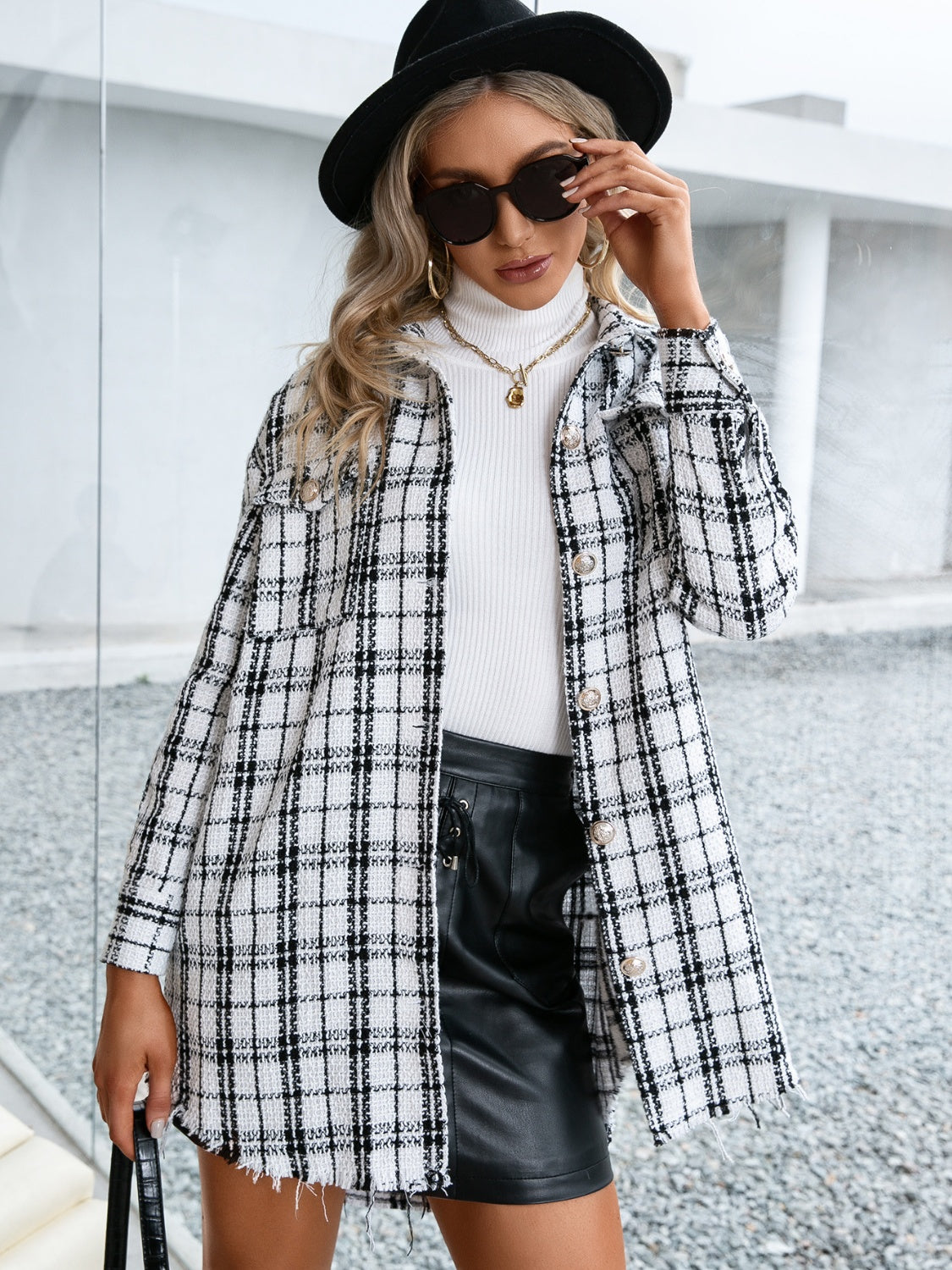 Ivy Lane Plaid Pocketed Button Up Dropped Shoulder Jacket - Siennasass