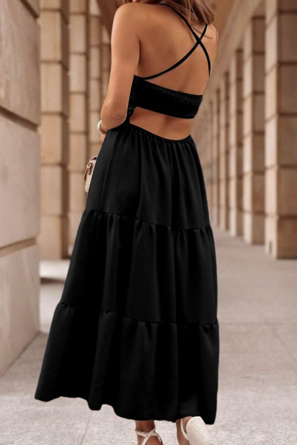 Tiered Crisscross Spaghetti Strap Dress - Siennasass