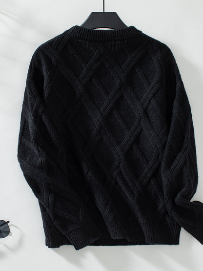 Geometric Round Neck Long Sleeve Sweater - Siennasass