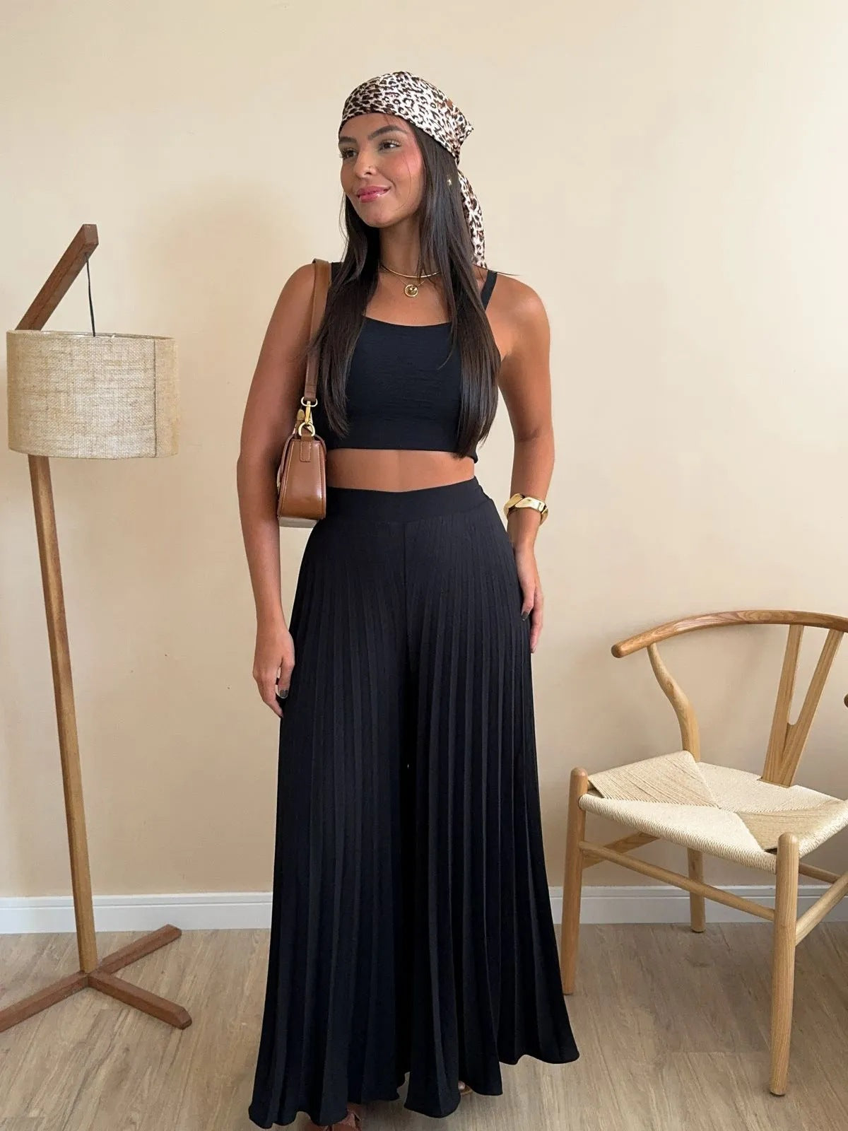 Camisole Pleated Loose Wide Leg Pants Set