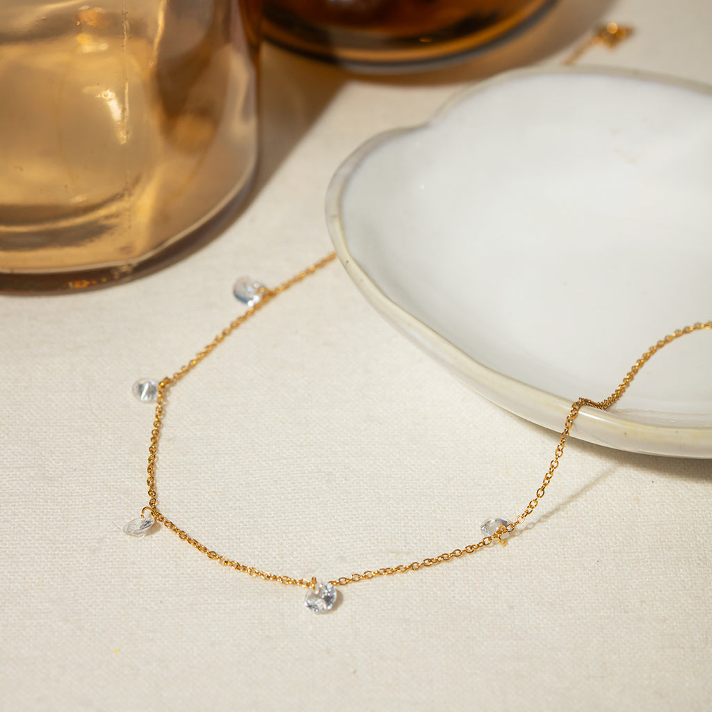 Stainless Steel Rhinestone Charm Necklace - Siennasass