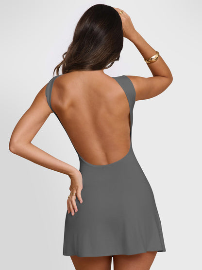 Backless Wide Strap Mini Dress - Siennasass