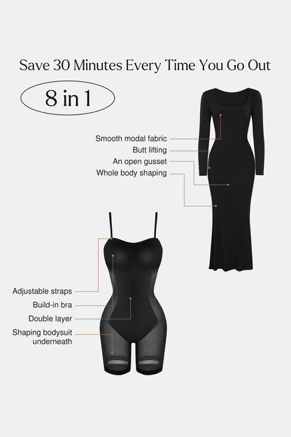 Basic Bae – Integrierte Shapewear – Maxikleid mit eckigem Ausschnitt und langen Ärmeln