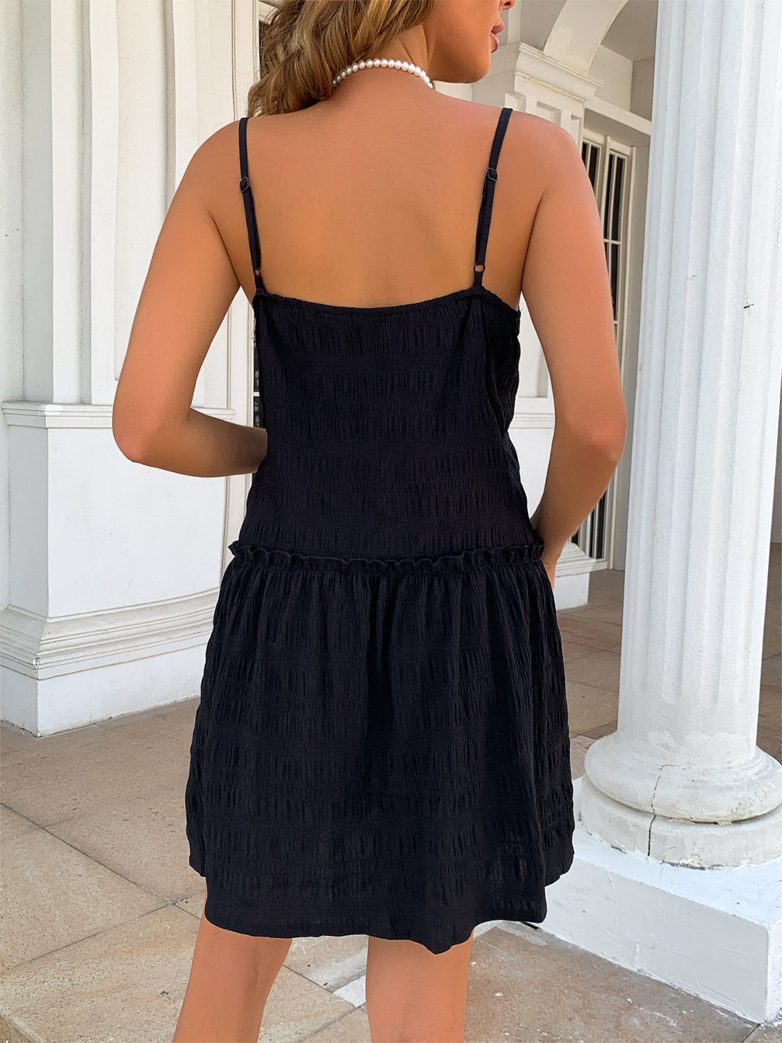 Ruffle Hem Textured V-Neck Cami Dress - Siennasass