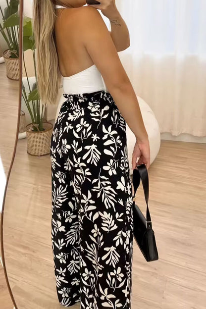 Full Size Printed High Waist Wide Leg Pants - Siennasass