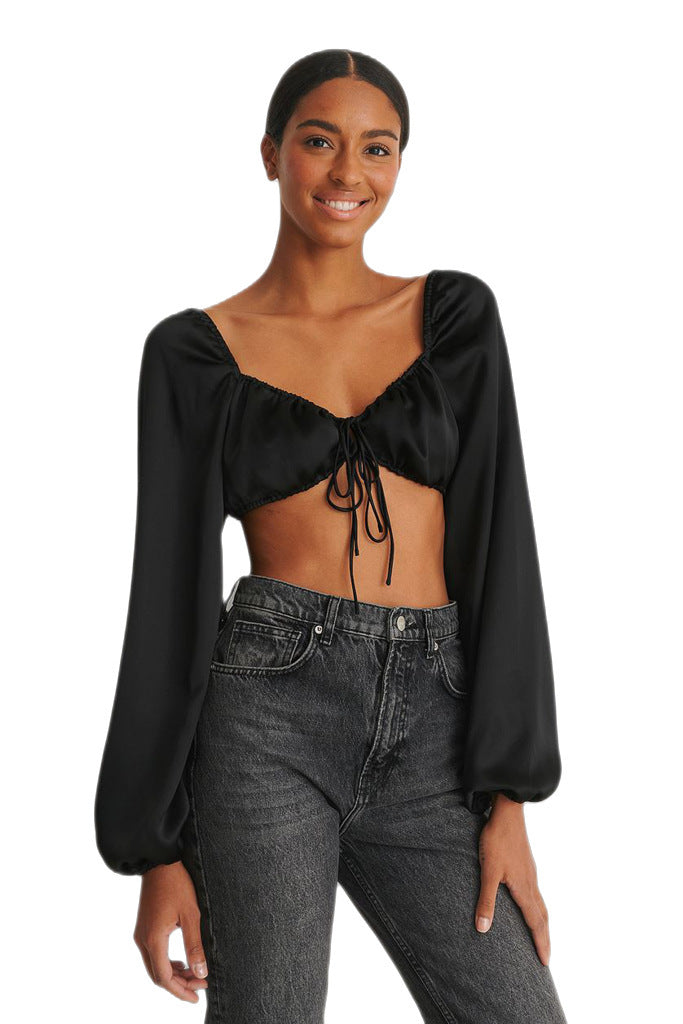 Long Sleeve V-Neck Cutout T-shirt Crop Top