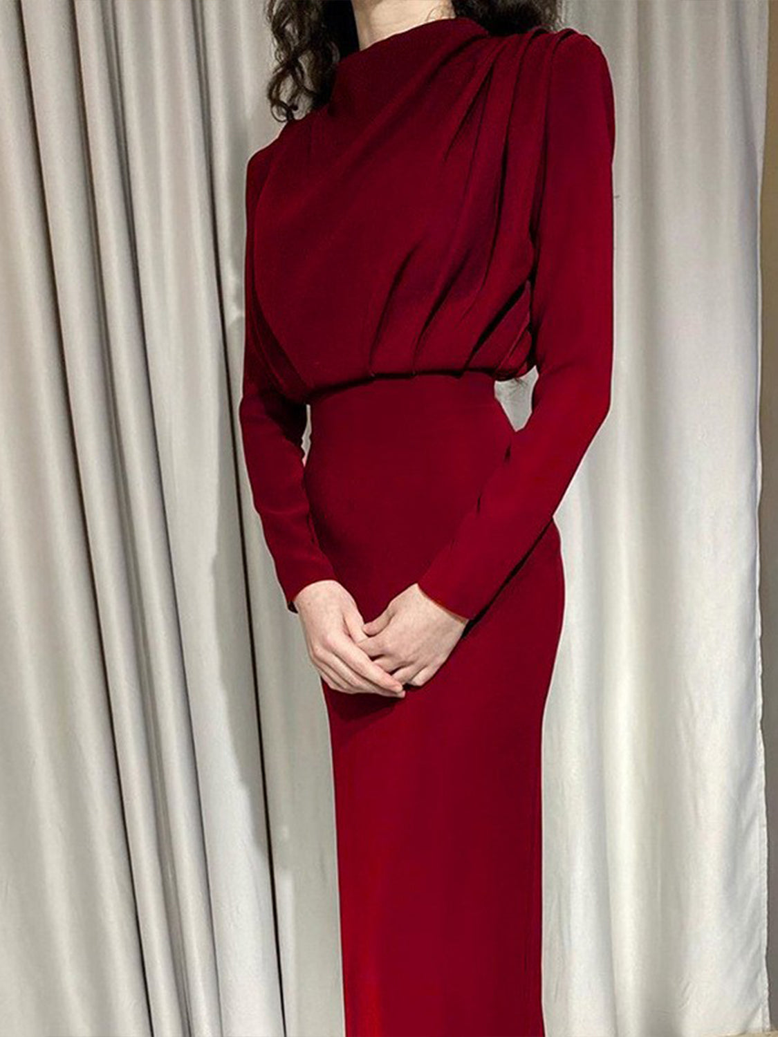 Ruched Turtleneck Long Sleeve Dress - Siennasass