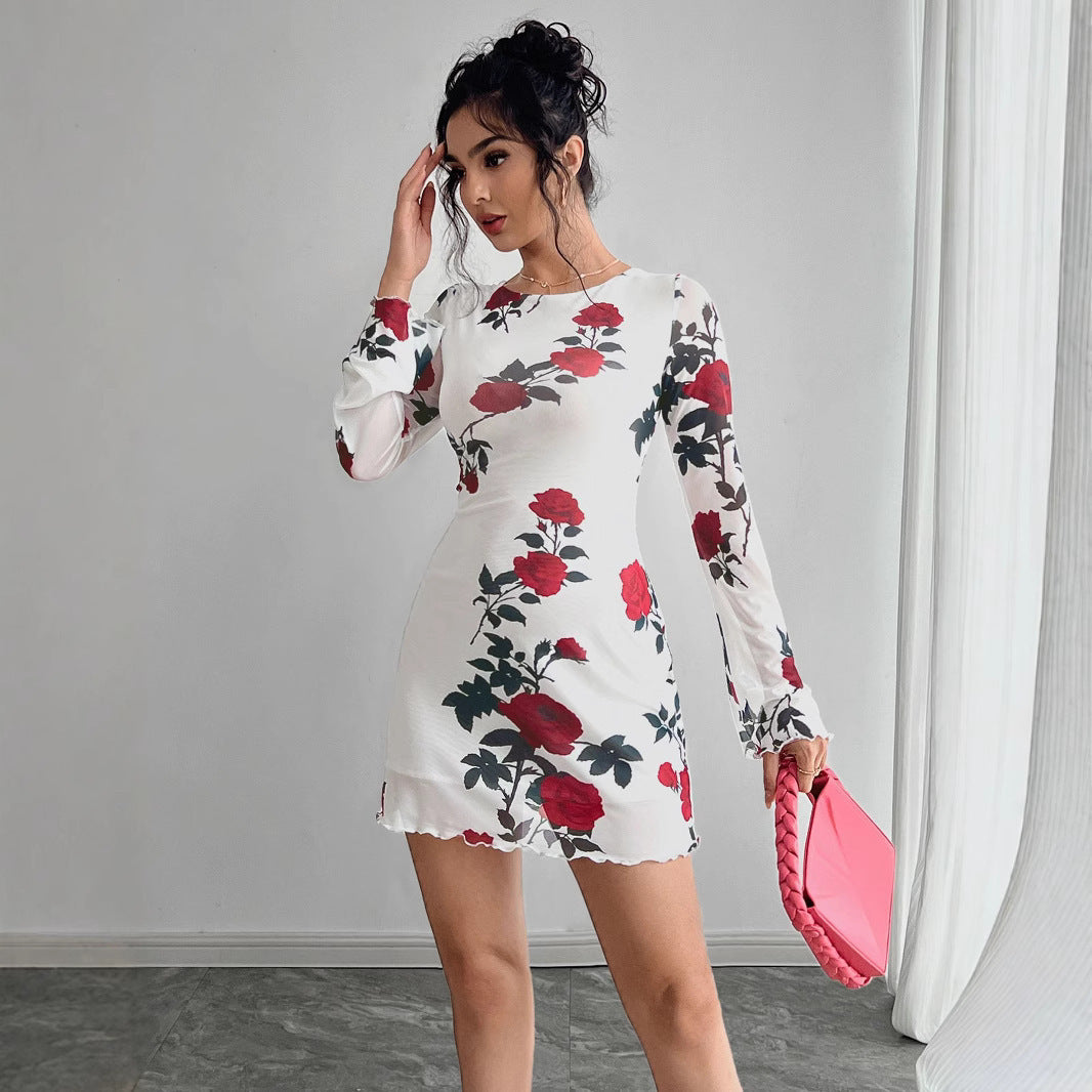 Backless Gauzy Bell Sleeve Mini Dress