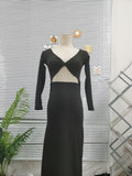 Solid Color Long Sleeve Elegant Slim Fit Hollow Backless Two-way Wear Dress