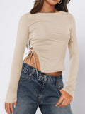Tied Slit Round Neck Long Sleeve T-Shirt - Siennasass