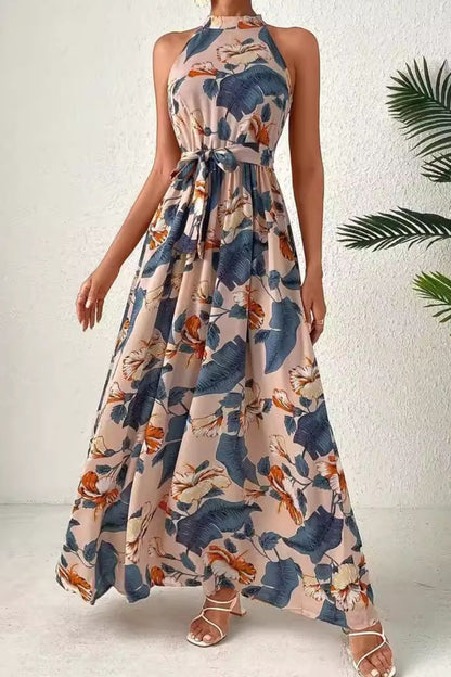 Tied Slit Floral Sleeveless Dress - Siennasass