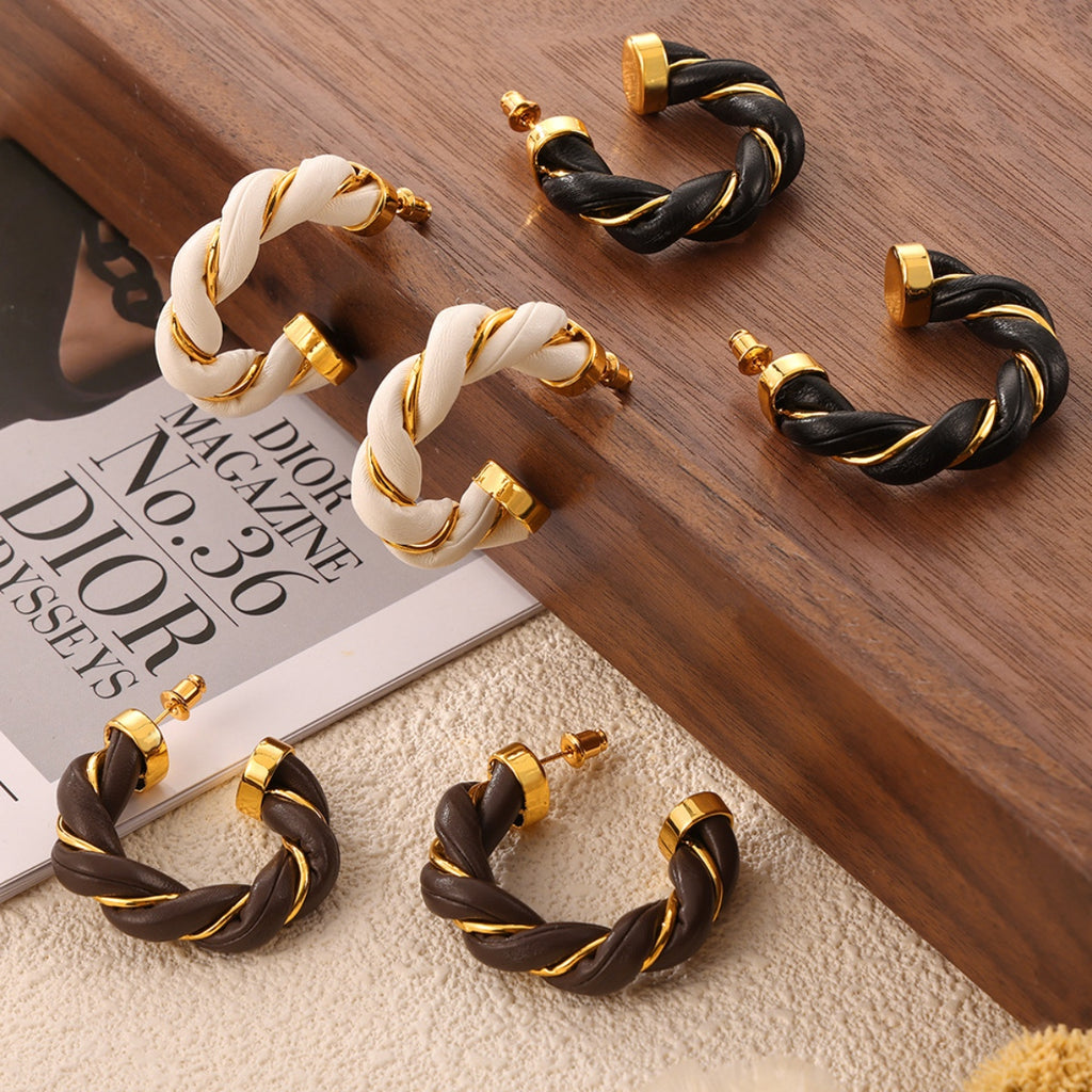 Twisted Leather Rope C-Hoop Earrings - Siennasass