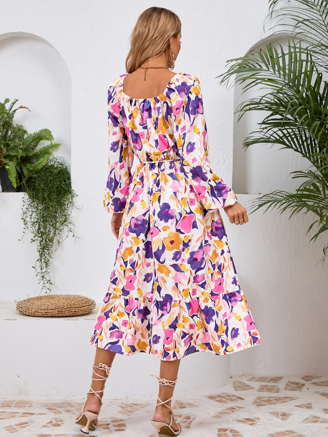 Printed Long Sleeve Midi Dress - Siennasass