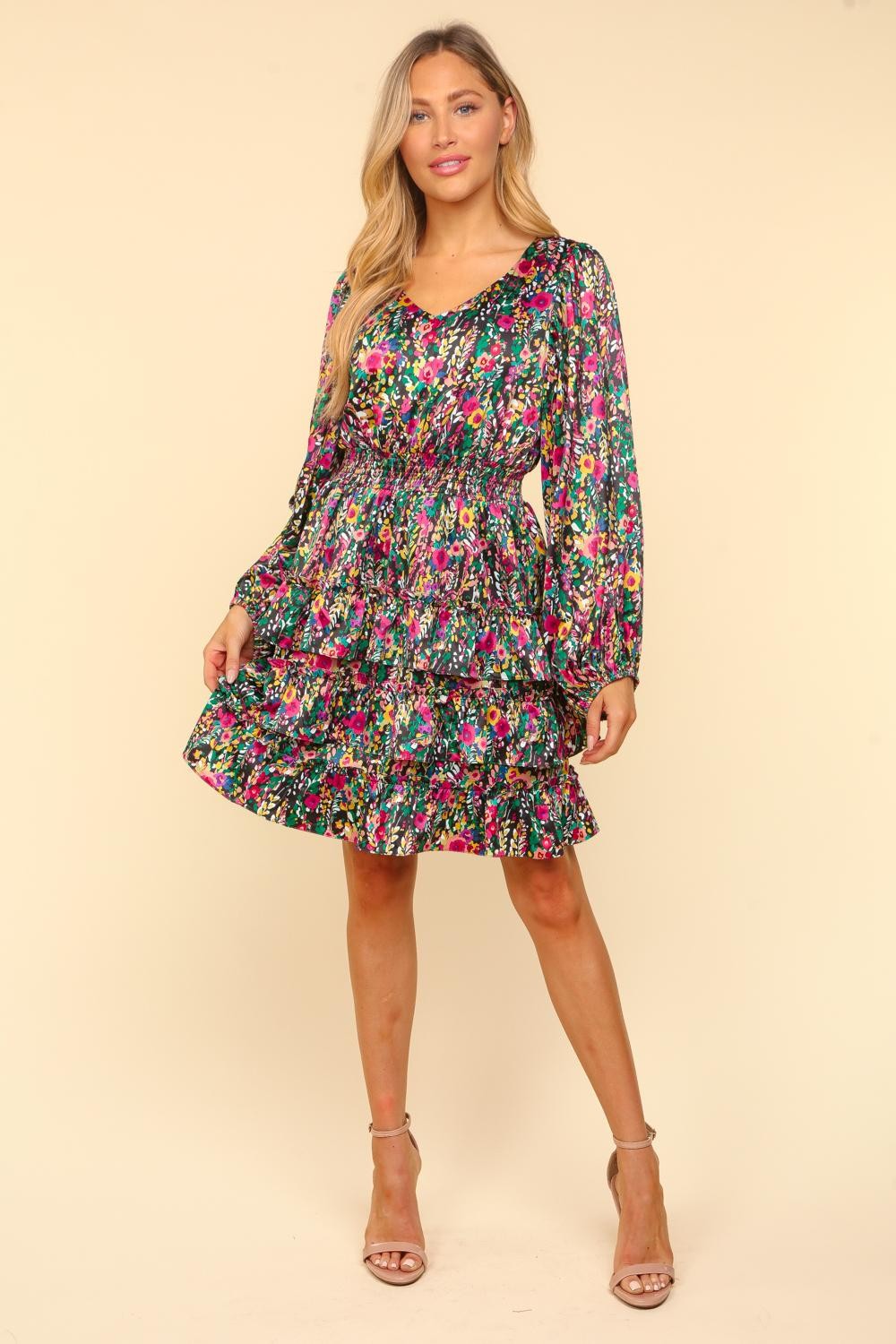 Haptics V-Neck Satin Floral Layered Dress - Siennasass