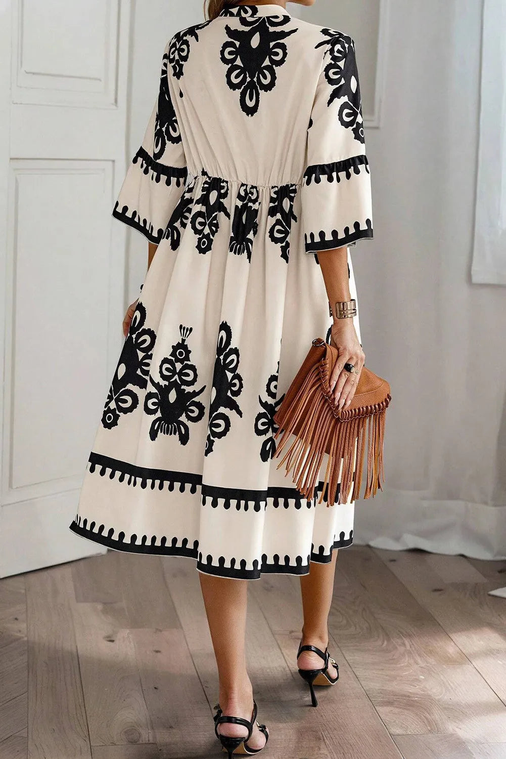 Printed Half Sleeve Knee Length Dress - Siennasass
