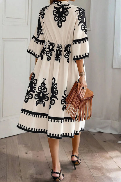 Printed Half Sleeve Knee Length Dress - Siennasass