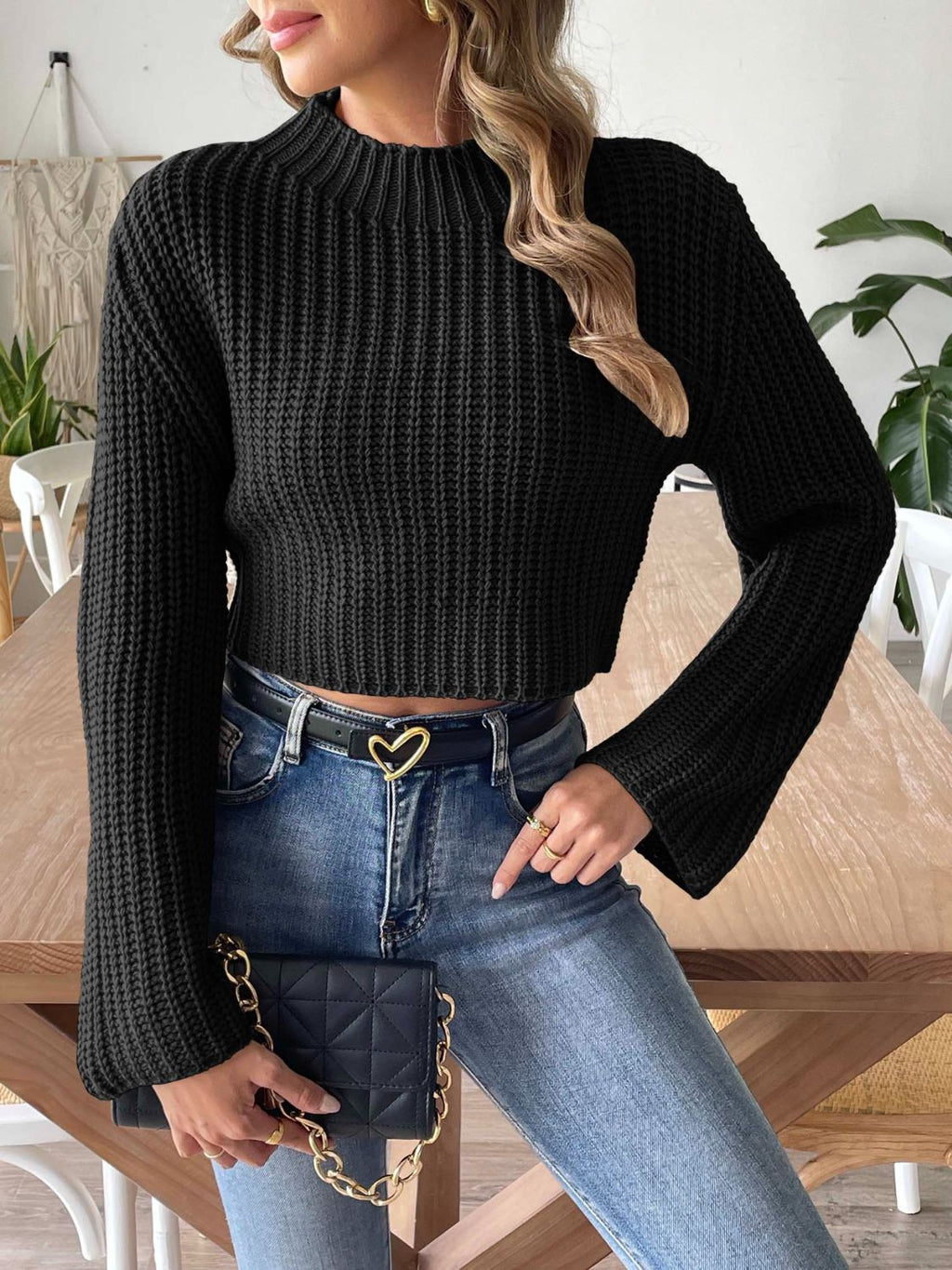 Mock Neck Long Sleeve Sweater - Siennasass