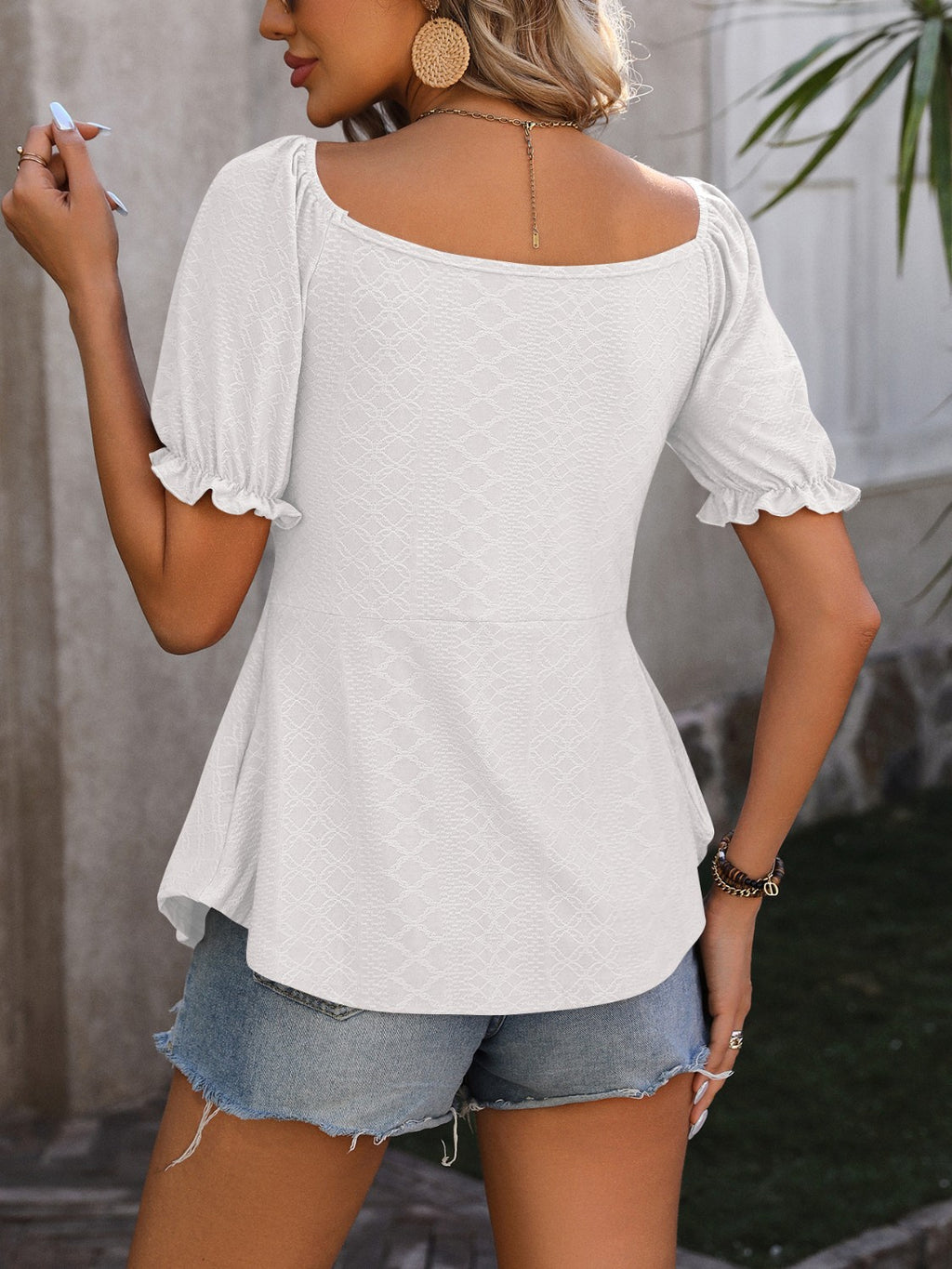 Ruched V-Neck Flounce Sleeve Blouse - Siennasass