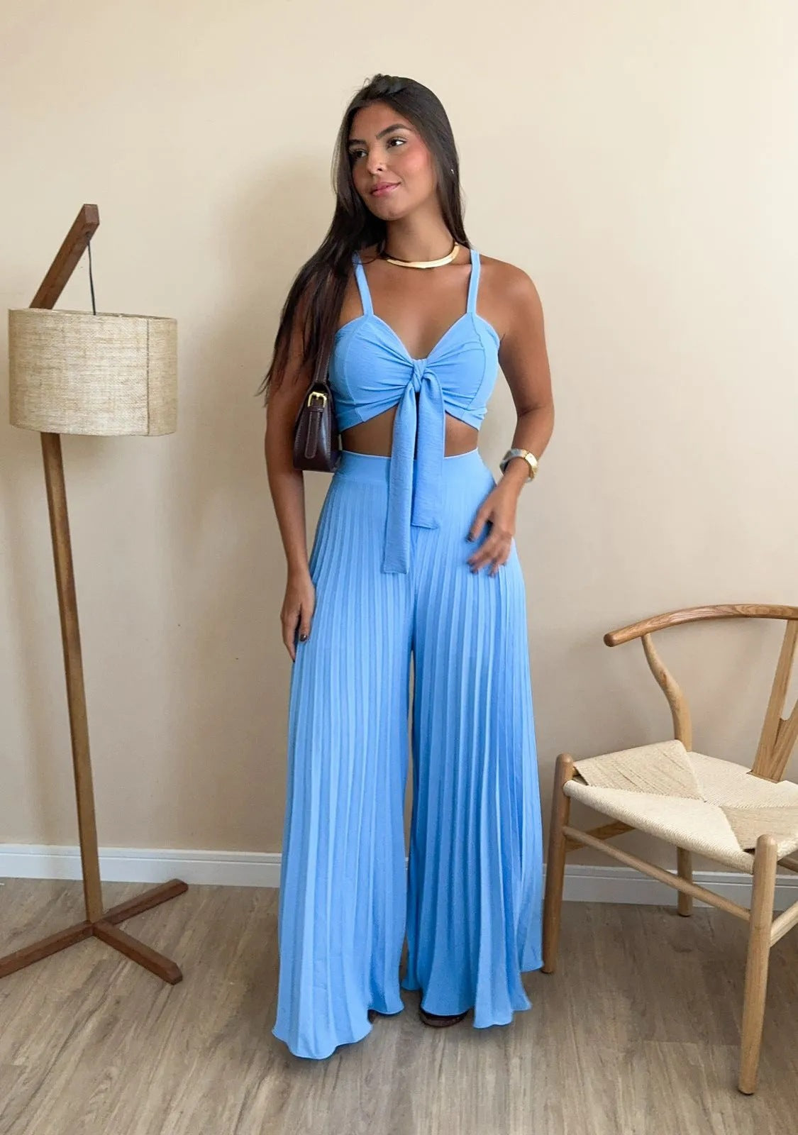 Camisole Pleated Loose Wide Leg Pants Set