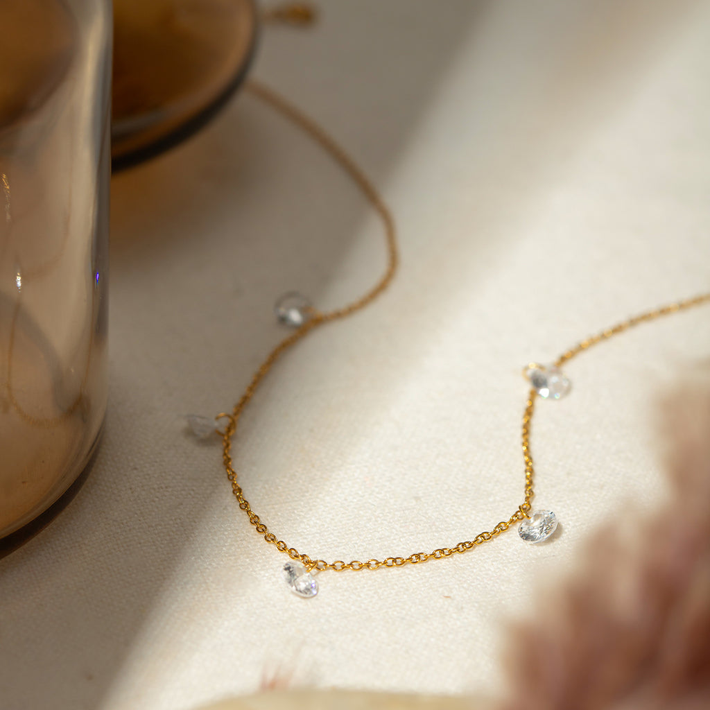 Stainless Steel Rhinestone Charm Necklace - Siennasass