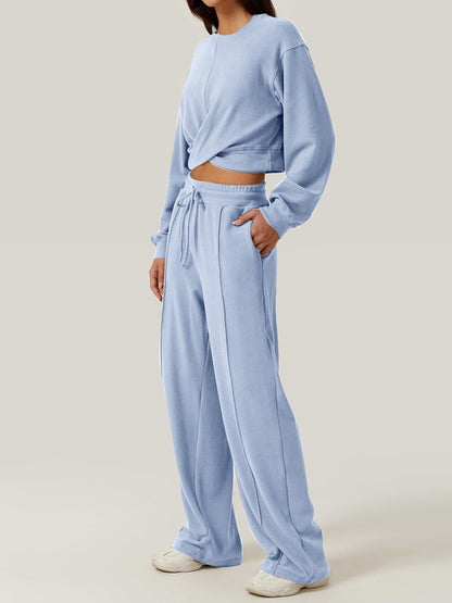 Crisscross Round Neck Top and Drawstring Pants Set - Siennasass