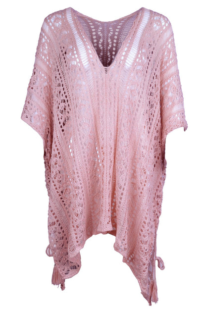 Cutout V-Neck Cover-Up with Tassel - Siennasass