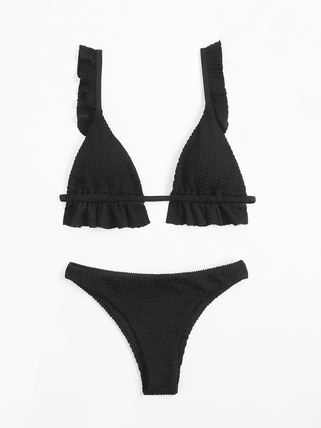Ruffled Textured Wide Strap Two-Piece Bikini Set - Siennasass