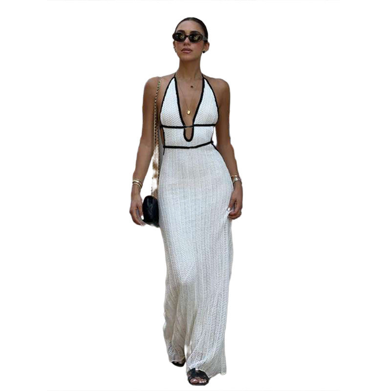 V-neck Halter Lace-up Backless Knitted Dress