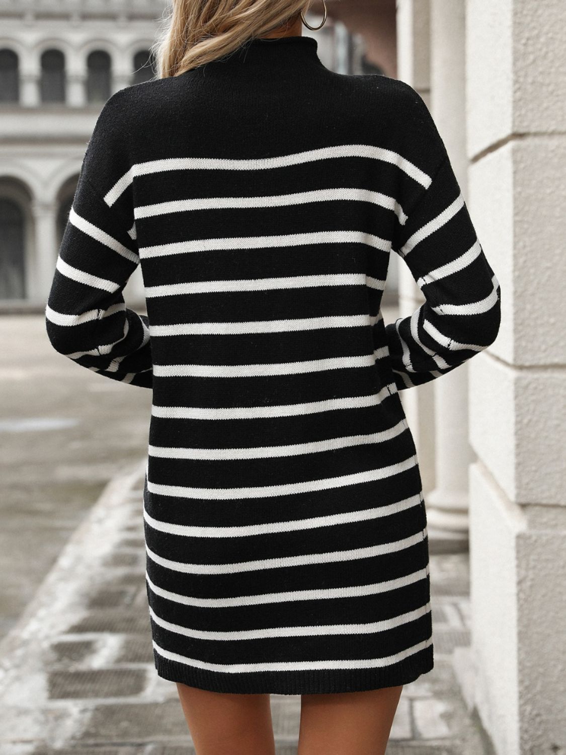 Striped Mock Neck Long Sleeve Mini Dress - Siennasass