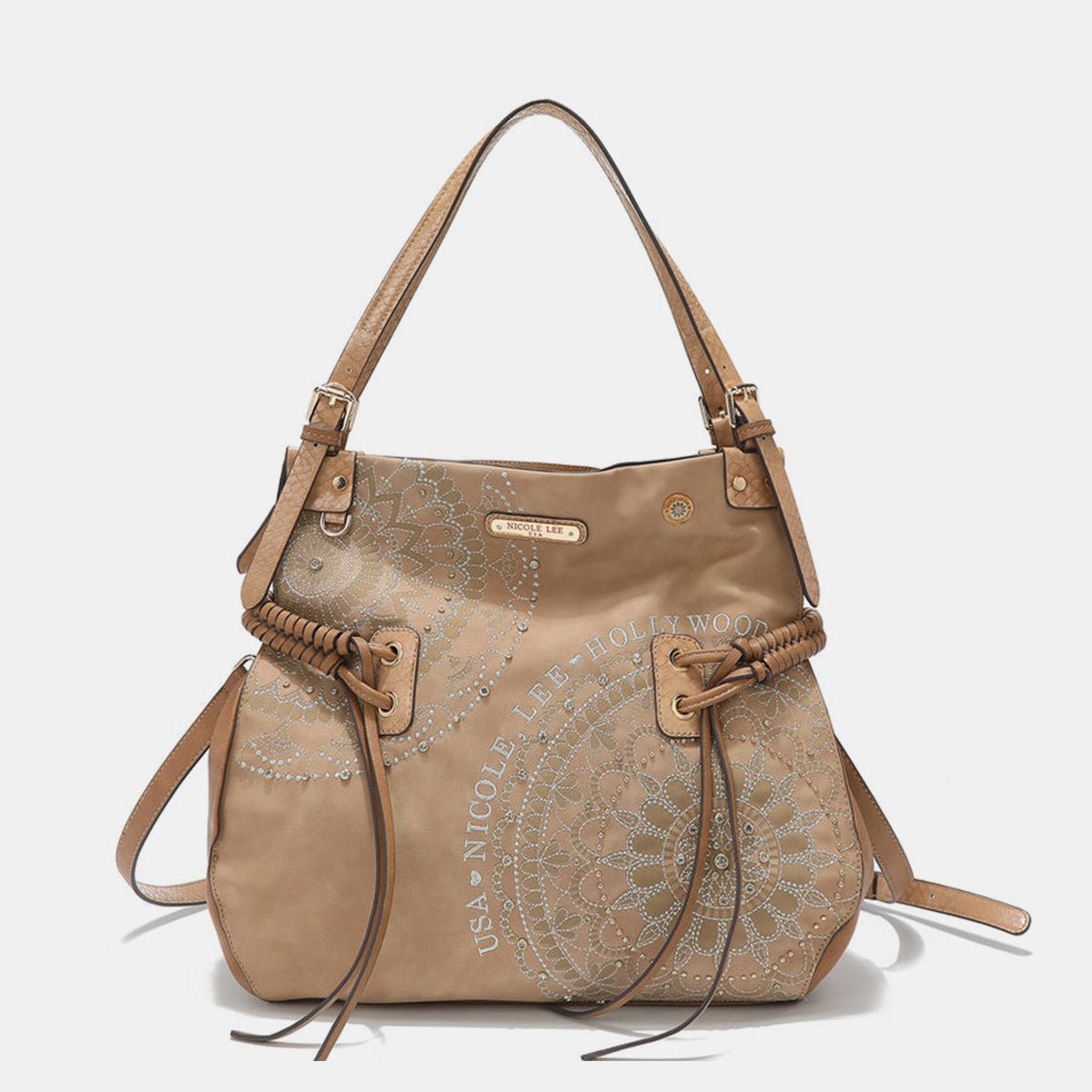 Nicole Lee USA Side Braided Tassel Inlaid Rhinestone Embroidery Hobo Bag - Siennasass