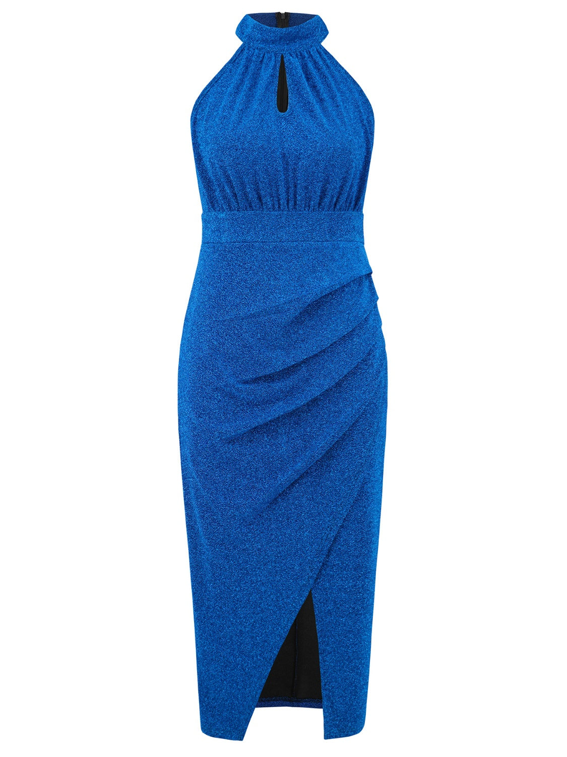 Slit Ruched Mock Neck Sleeveless Dress - Siennasass