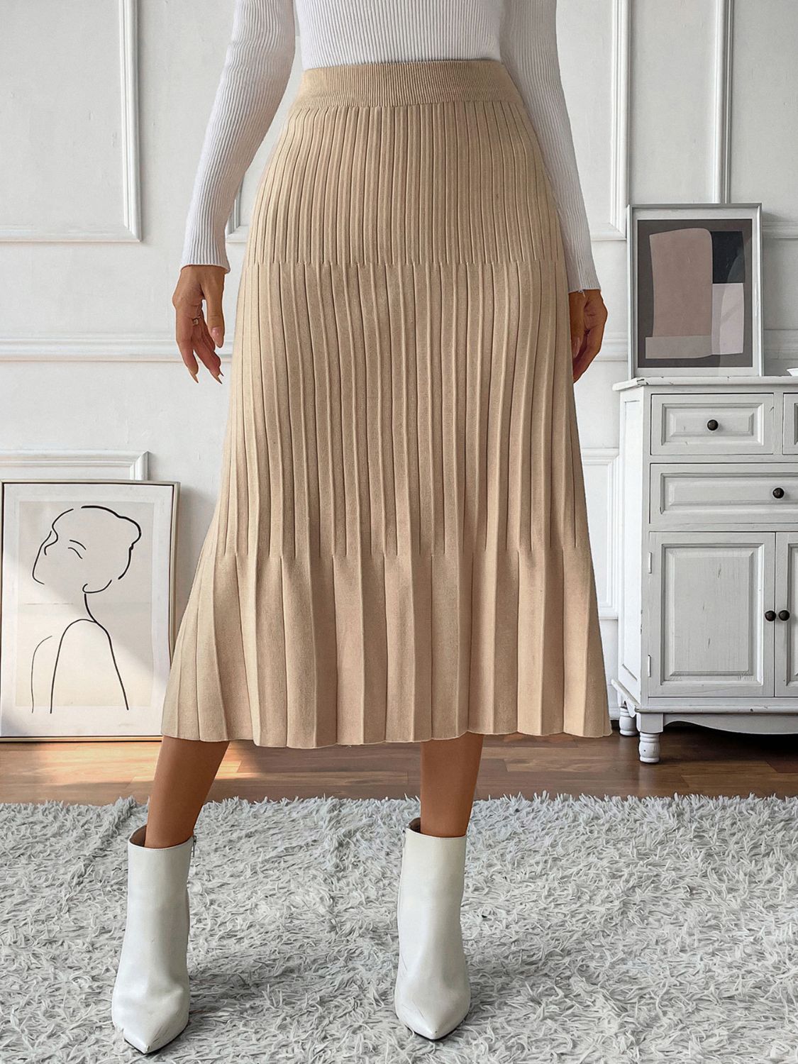 Perfee Pleated Midi Sweater Skirt - Siennasass
