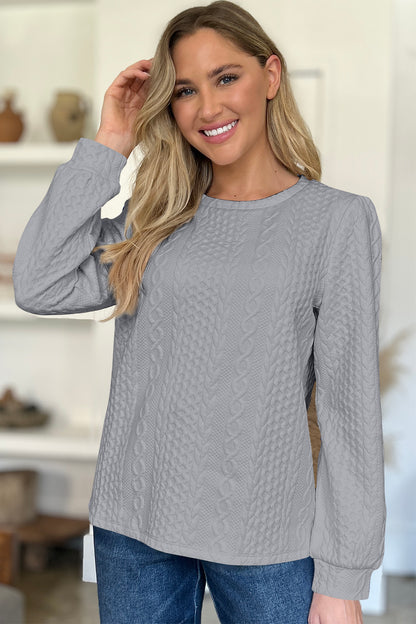 Textured Round Neck Long Sleeve Sweatshirt - Siennasass