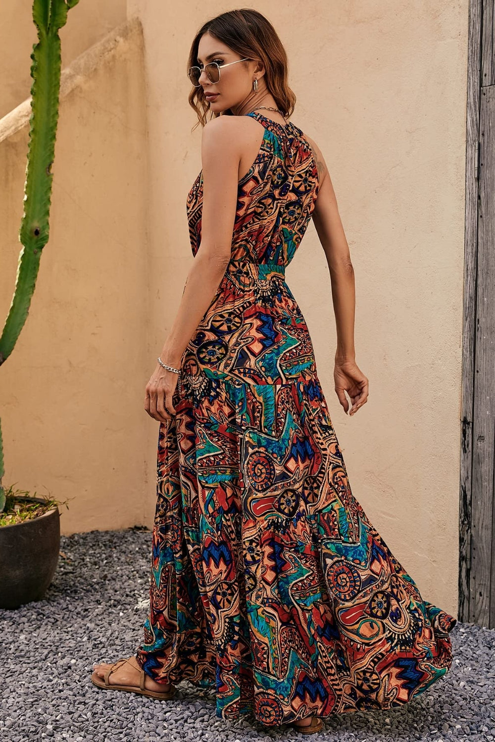 Tied Slit Floral Sleeveless Dress - Siennasass