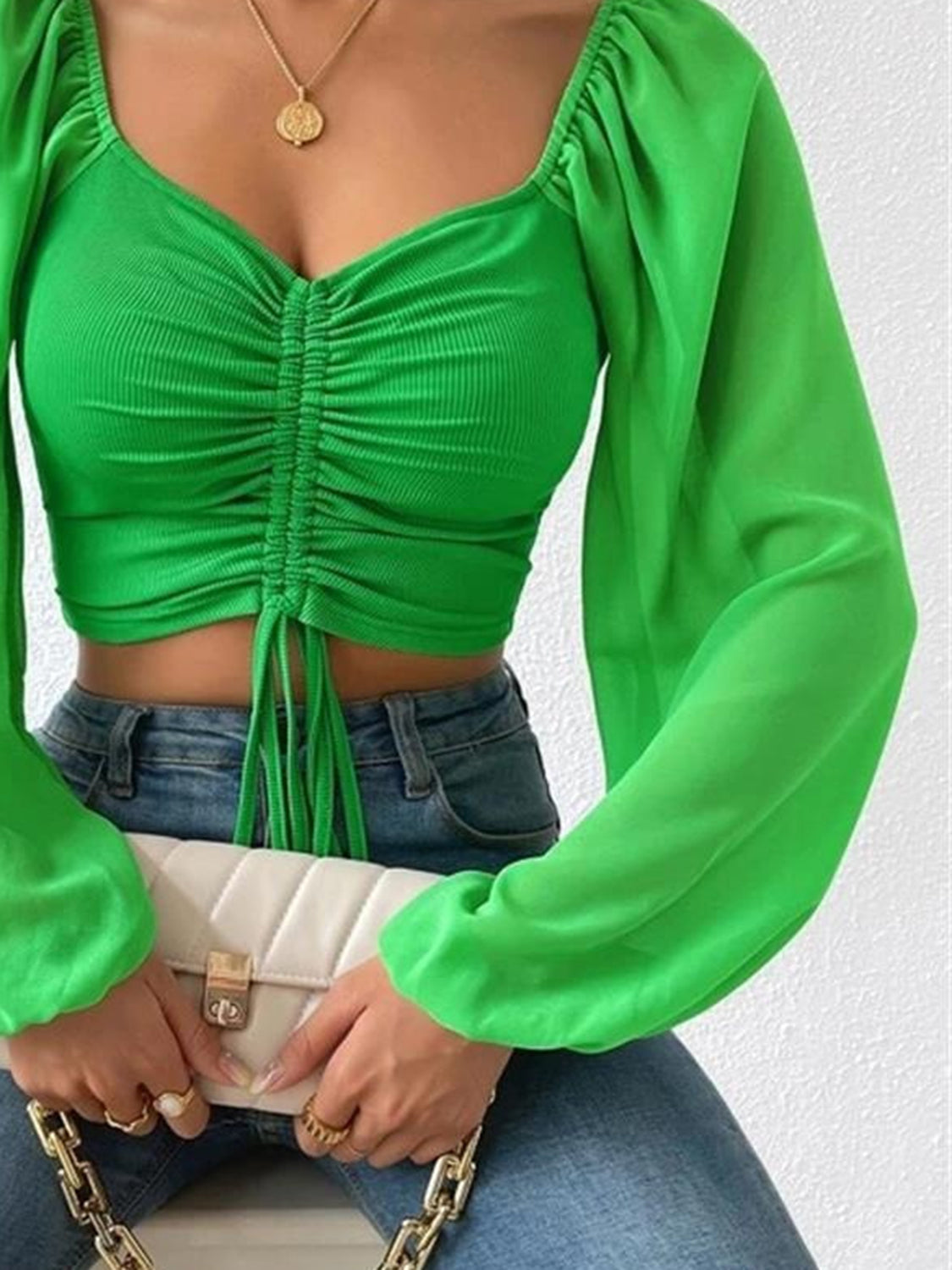 Drawstring Sweetheart Neck Cropped Top - Siennasass