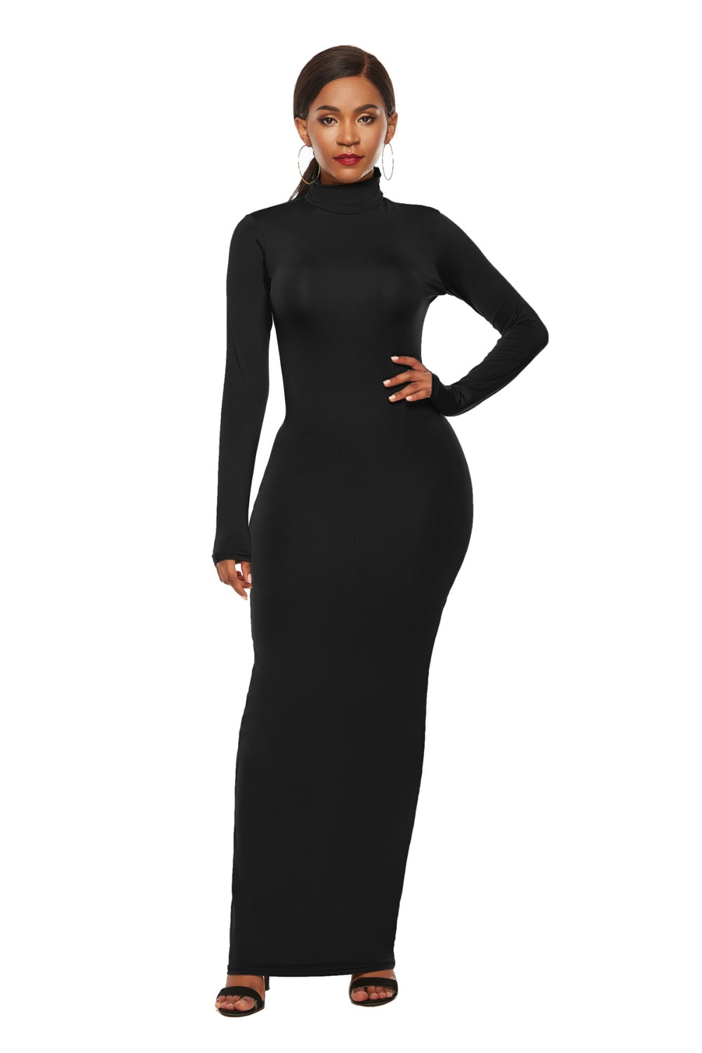 Mock Neck Long Sleeve Maxi Slim Dress - Siennasass