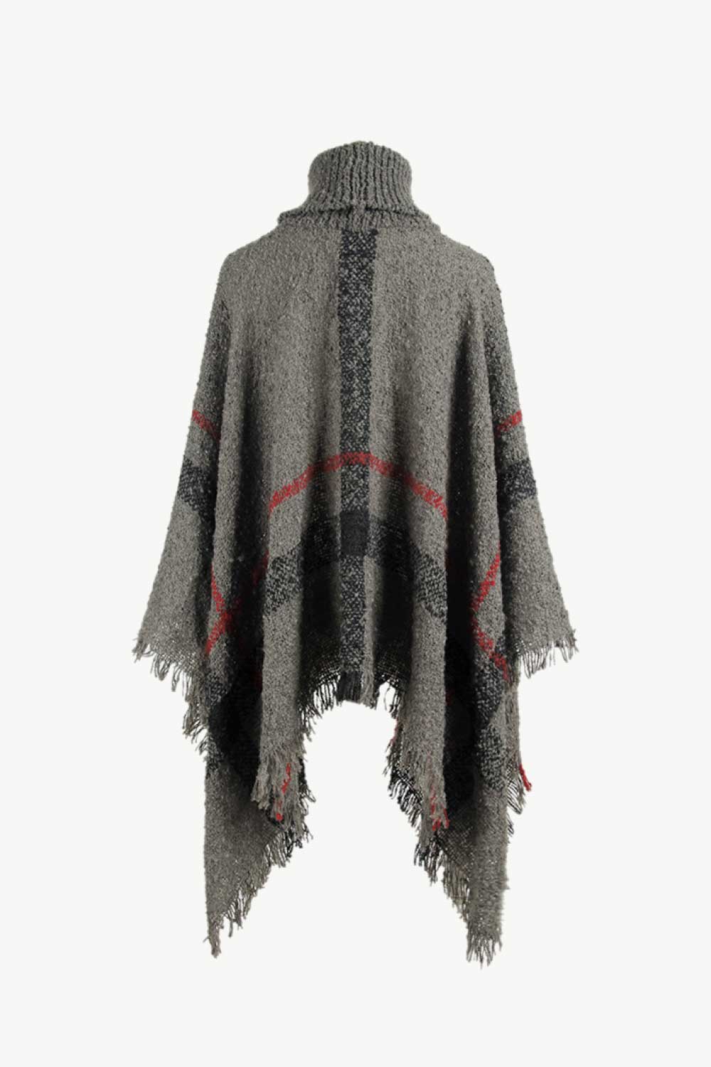 Plaid Turtleneck Raw Hem Poncho - Siennasass