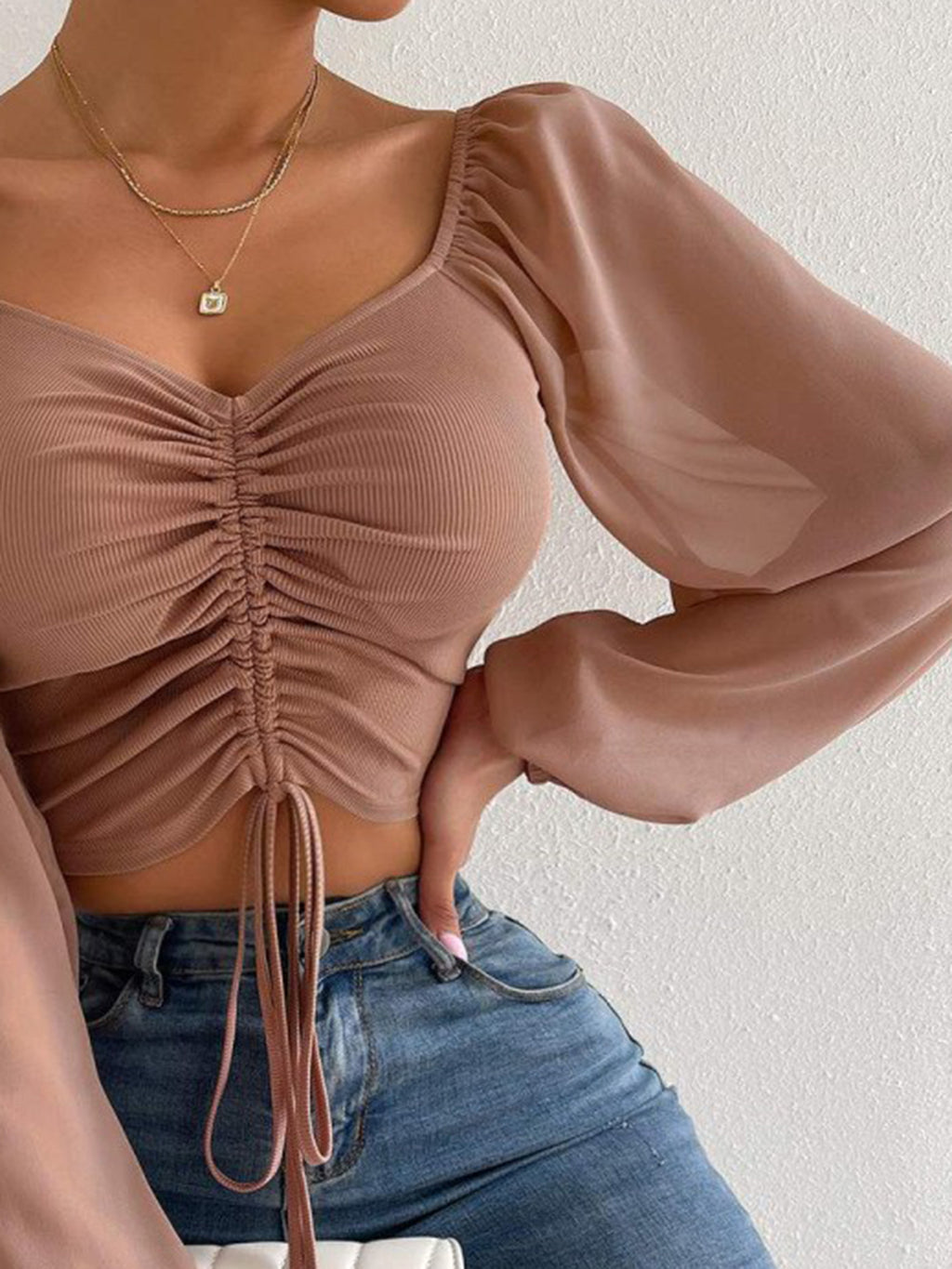 Drawstring Sweetheart Neck Cropped Top - Siennasass