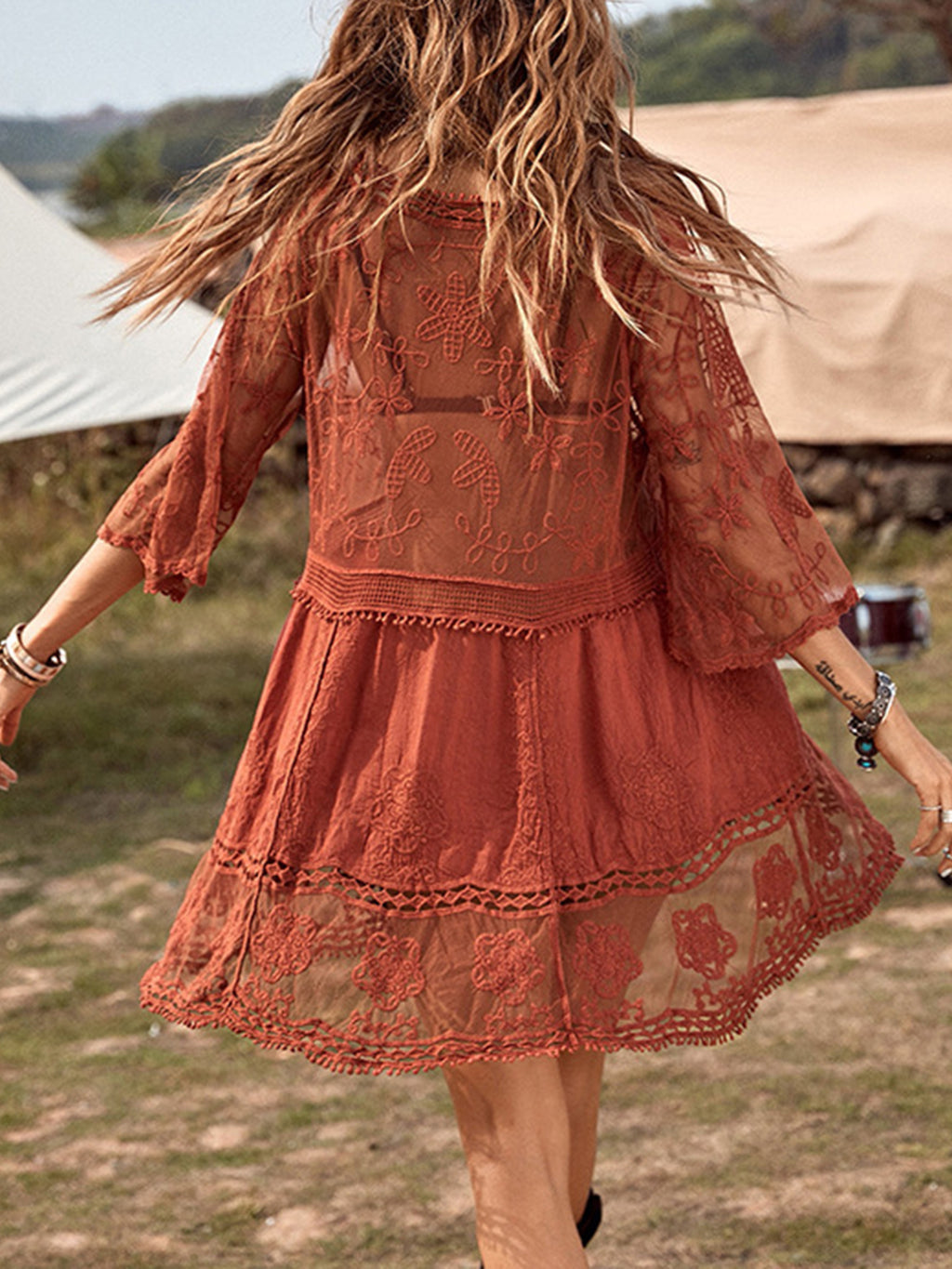 Lace Detail Plunge Cover-Up Dress - Siennasass