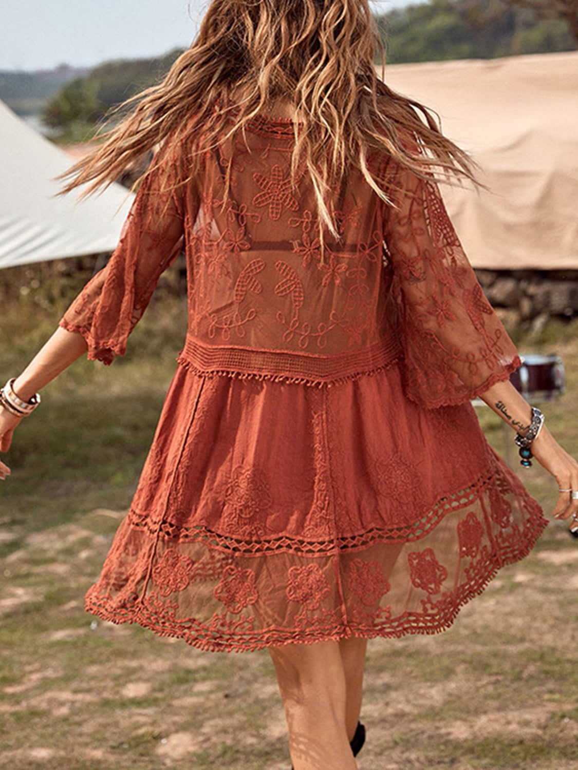 Lace Detail Plunge Cover-Up Dress - Siennasass