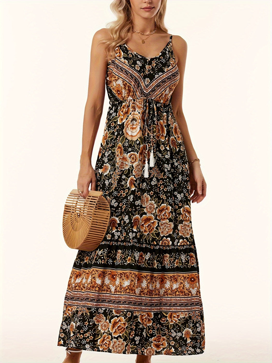 Printed Scoop Neck Midi Cami Dress - Siennasass