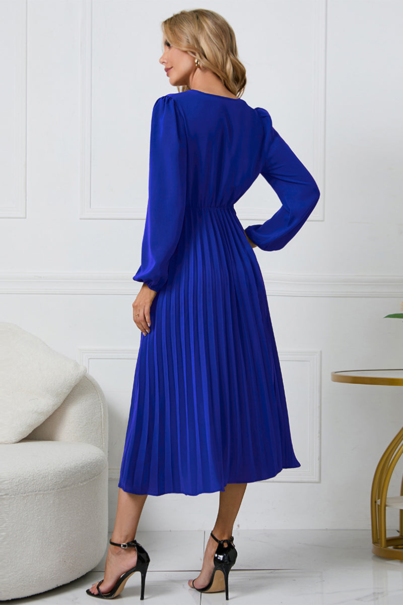 V-Neck Long Sleeve Tie Waist Midi Dress - Siennasass