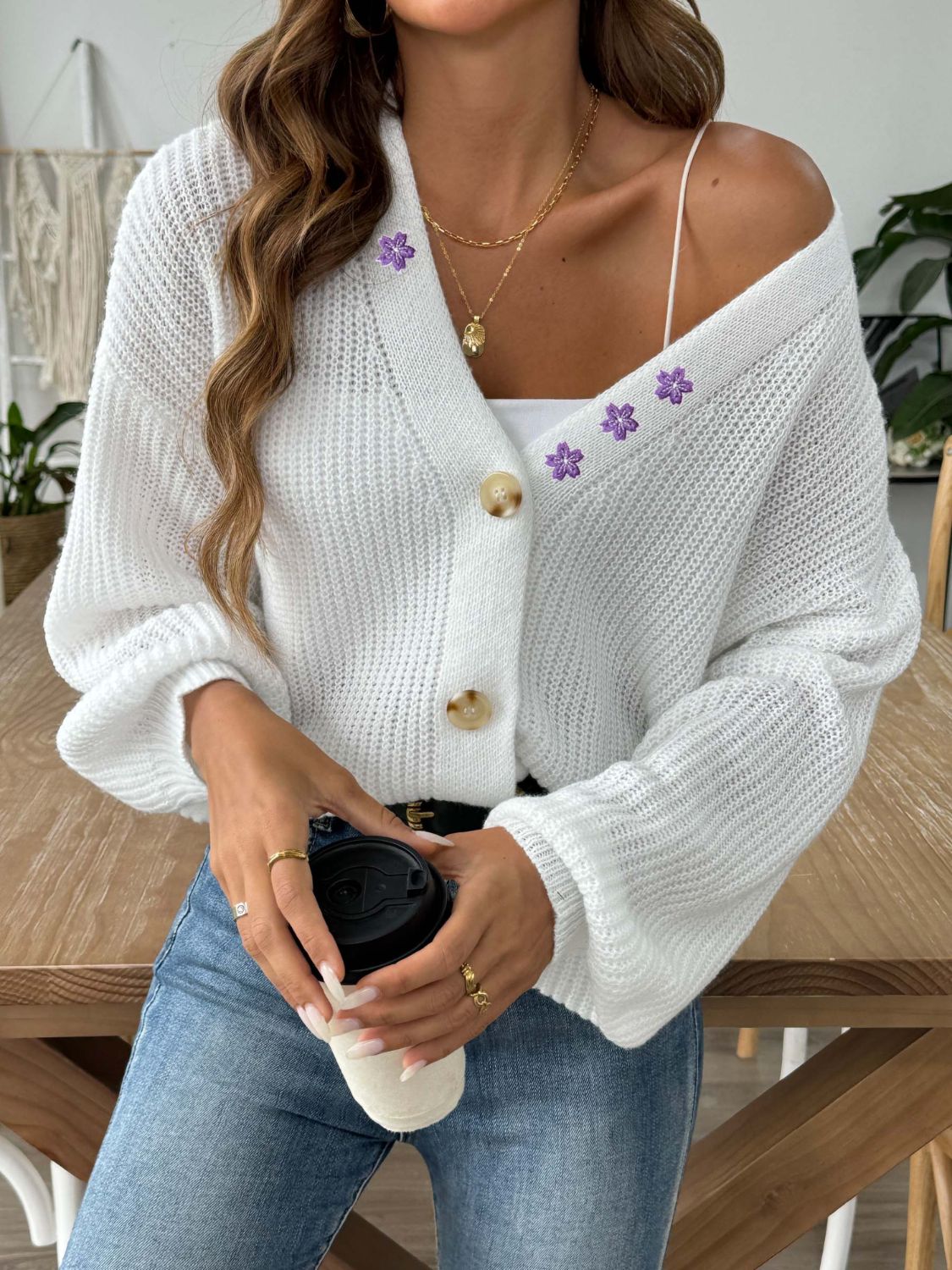 V-Neck Button Up Long Sleeve Cardigan - Siennasass
